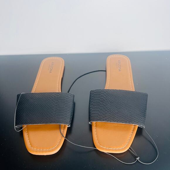 Arizona Womens Black Lupa Flat Sandals Summer Textured Brown - Picture 2 of 6